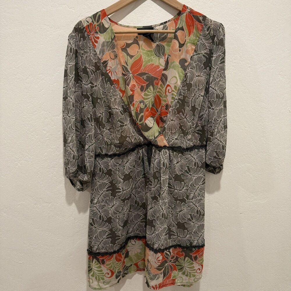 Lane Bryant Womens Blouse Plus 18/20 Floral Sheer Lightweight VNeck Top